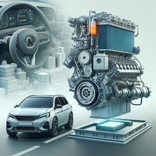 Un moteur diesel moderne vu en coupe, montrant un filtre à particules (FAP) avec un réservoir d’additif séparé, ambiance propre et mécanique