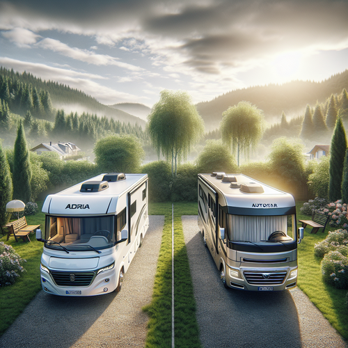 Comparatif visuel camping-cars Adria et Autostar dans un environnement naturel