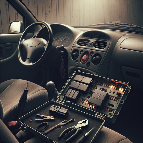 Tableau de bord Peugeot 206 et boîtier de centralisation visible sous la planche de bord