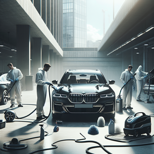 Nettoyage professionnel automobile - professionnels en action sur voiture brillante