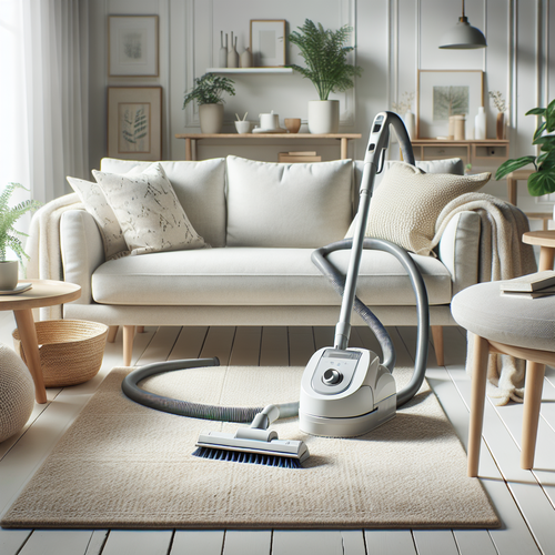 BISSELL SpotClean Mini utilisé dans un salon moderne - nettoyage tapis et canapé