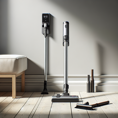 Un aspirateur balai sans fil Ultenic U20 trône dans une pièce lumineuse et épurée, posé sur son support mural.