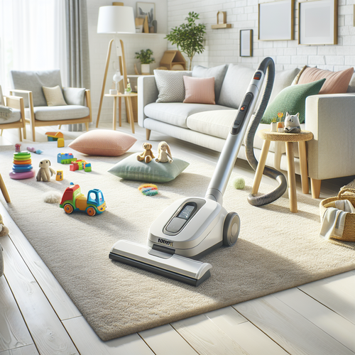 Shampouineuse Rowenta en action dans un salon familial lumineux avec décor moderne