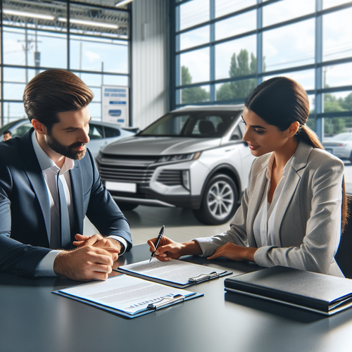 Client discutant de la garantie automobile avec un vendeur professionnel dans une ambiance rassurante